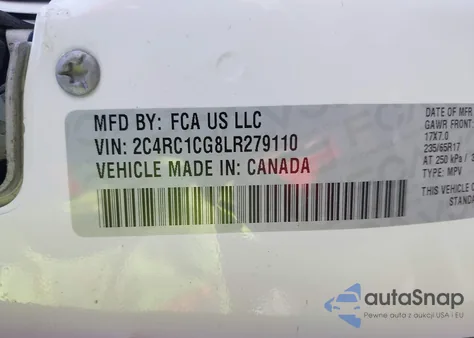 2020 Chrysler Voyager Lx z USA, uszkodzony, nr VIN 2C4RC1CG8LR279110